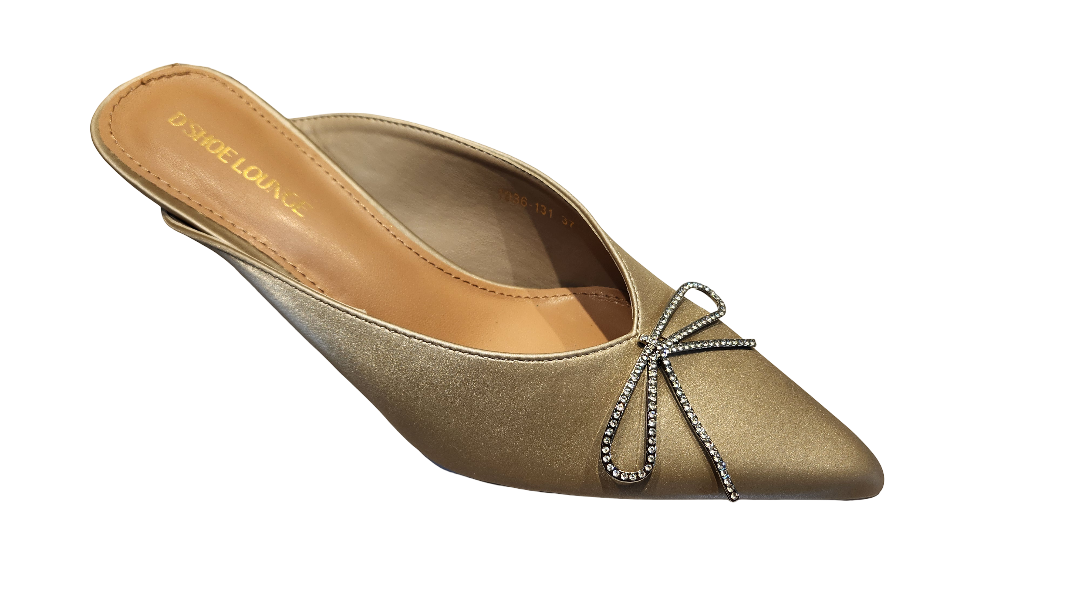 Rhinestone Bow Pointed Toe Mule Heels