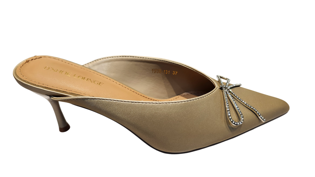 Rhinestone Bow Pointed Toe Mule Heels