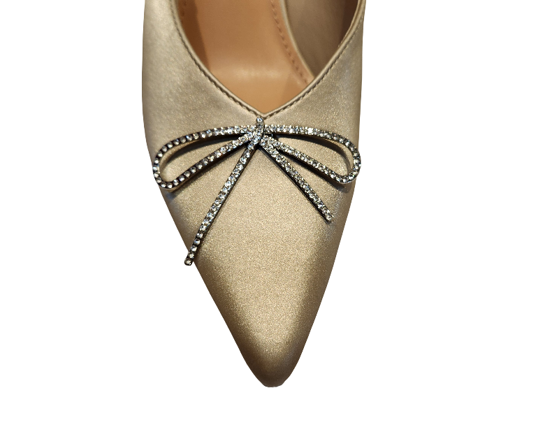 Rhinestone Bow Pointed Toe Mule Heels