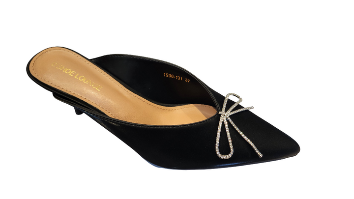 Rhinestone Bow Pointed Toe Mule Heels