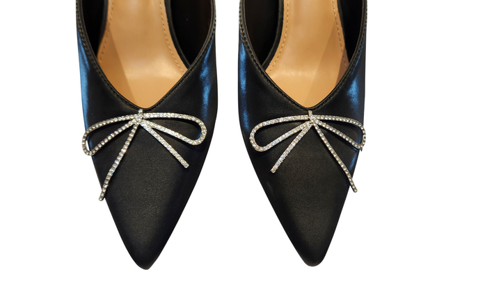 Rhinestone Bow Pointed Toe Mule Heels