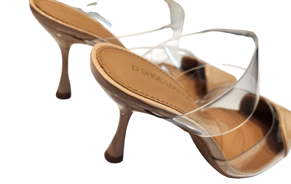 Transparent Strap Pointed Toe Mule Heels