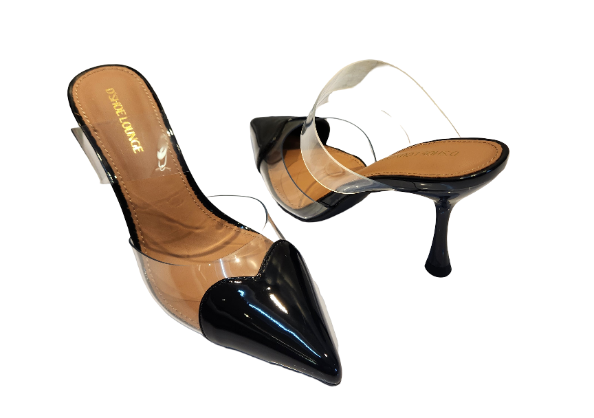 Transparent Strap Pointed Toe Mule Heels