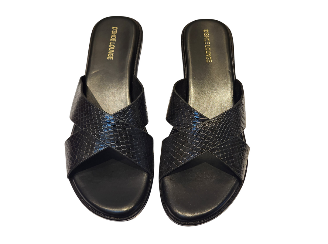 Cross Strap Wedge Slide Sandals