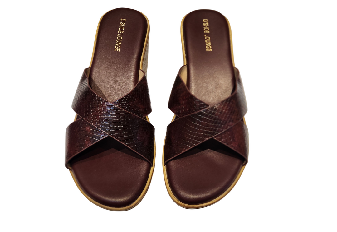 Cross Strap Wedge Slide Sandals