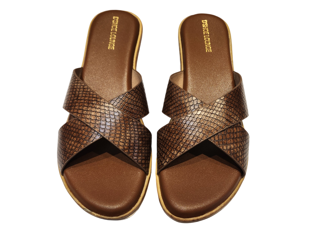 Cross Strap Wedge Slide Sandals
