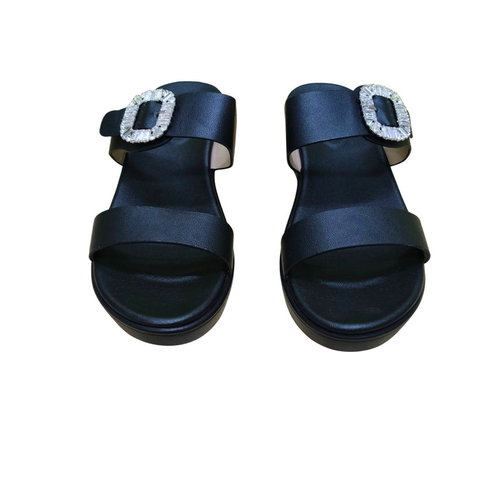 Crystal-Buckle Noir Wedge