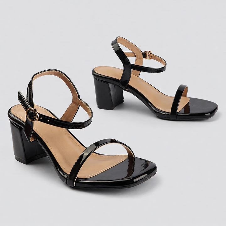 Glossy Block Heel Sandals