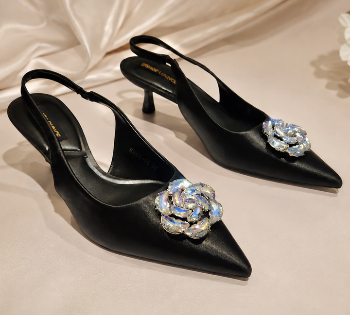 Pointed Toe Slingback Kitten Heels