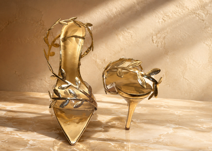 Gold Leaf Embellished Heels