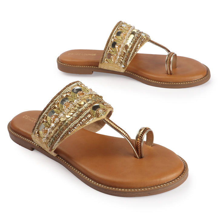 Hand-Embellished Toe Loop Flats