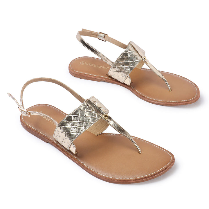 Gold T Strap Sandal