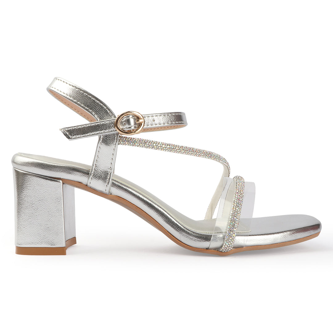 Block Heel with Crystal Straps