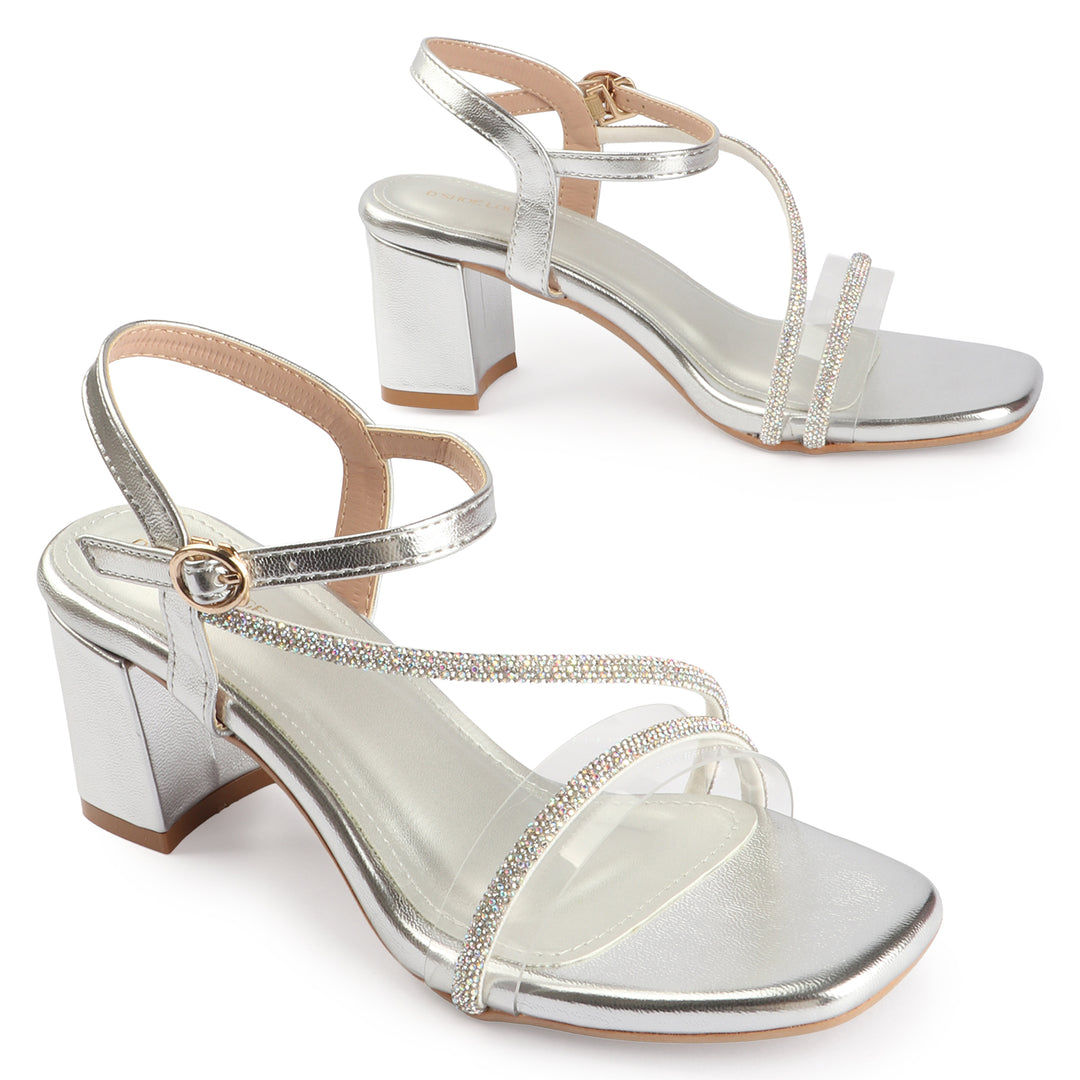 Block Heel with Crystal Straps