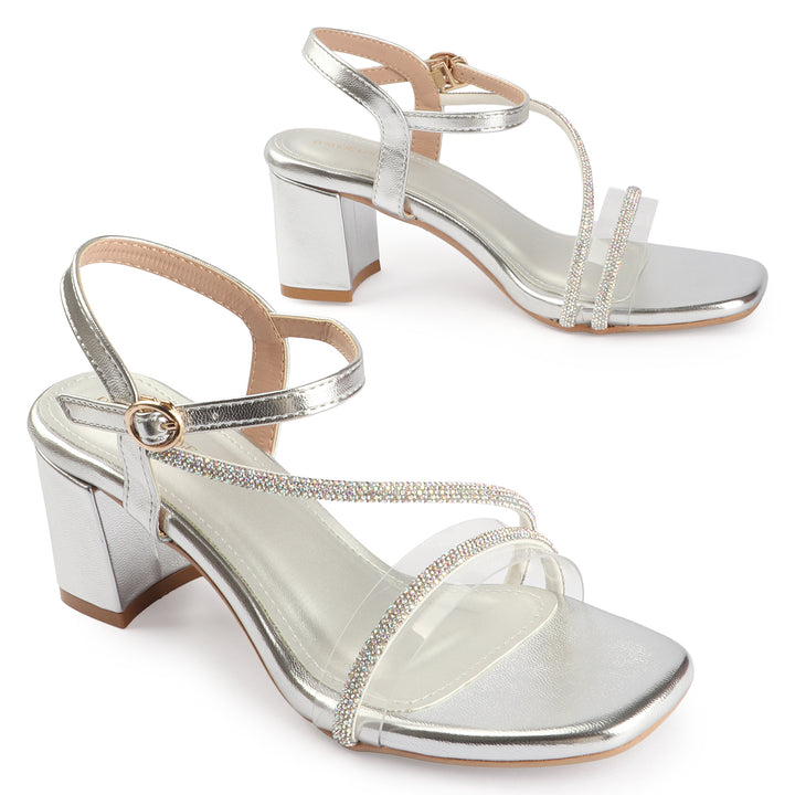 Block Heel with Crystal Straps