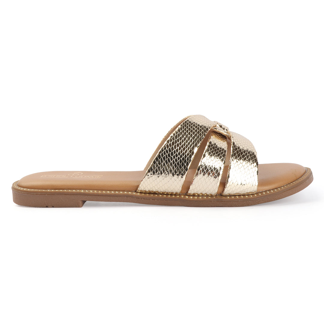 Gold Textured Cross-Strap Flat