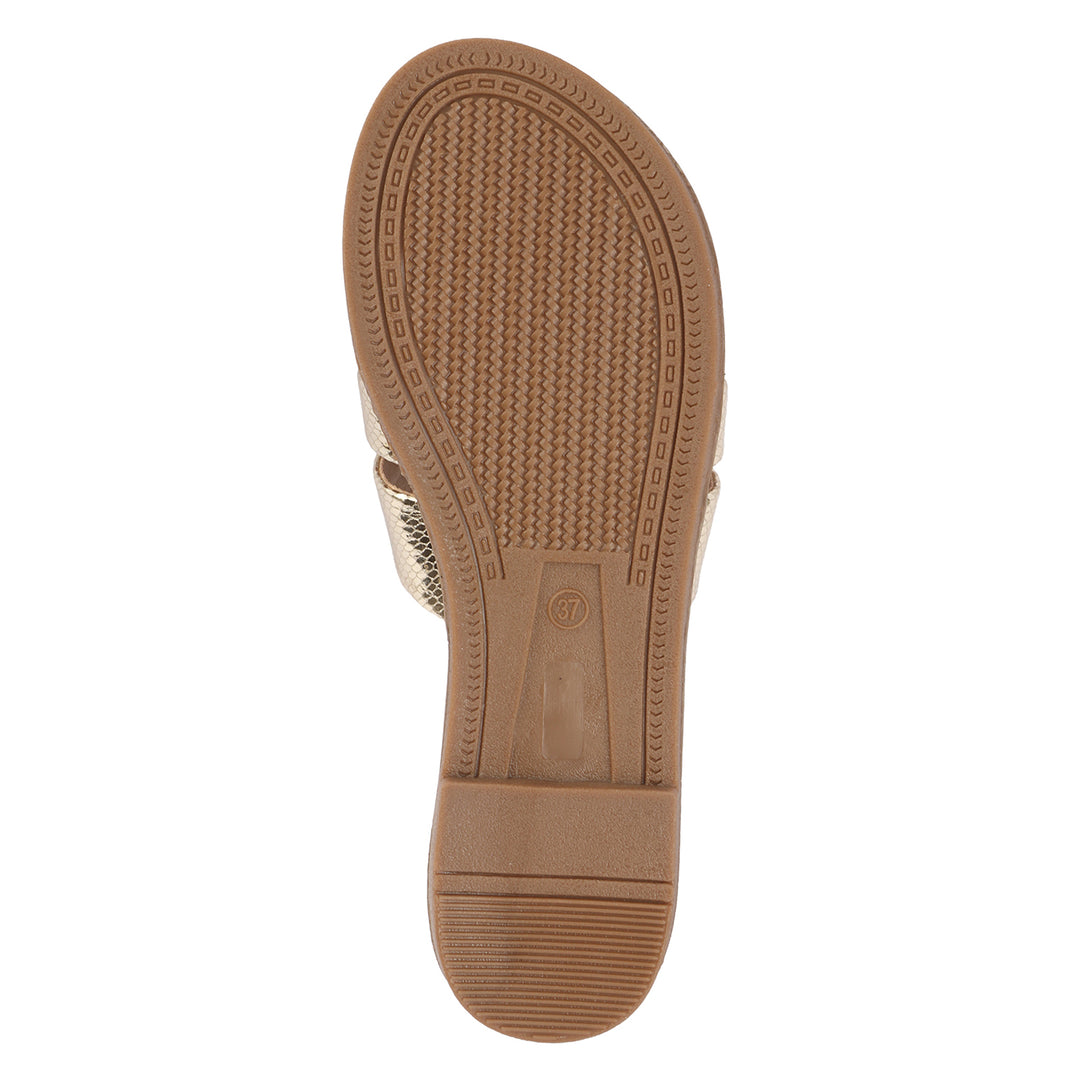 Gold Textured Cross-Strap Flat