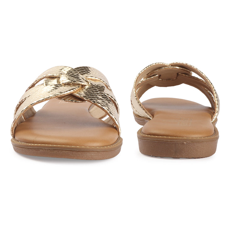 Gold Textured Cross-Strap Flat