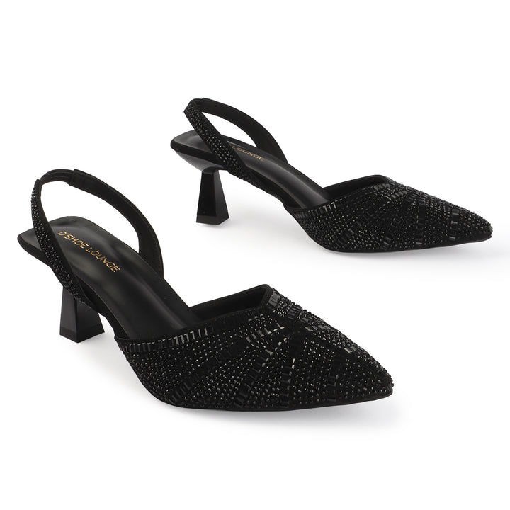 Slingback Heels with Crystal Detailing