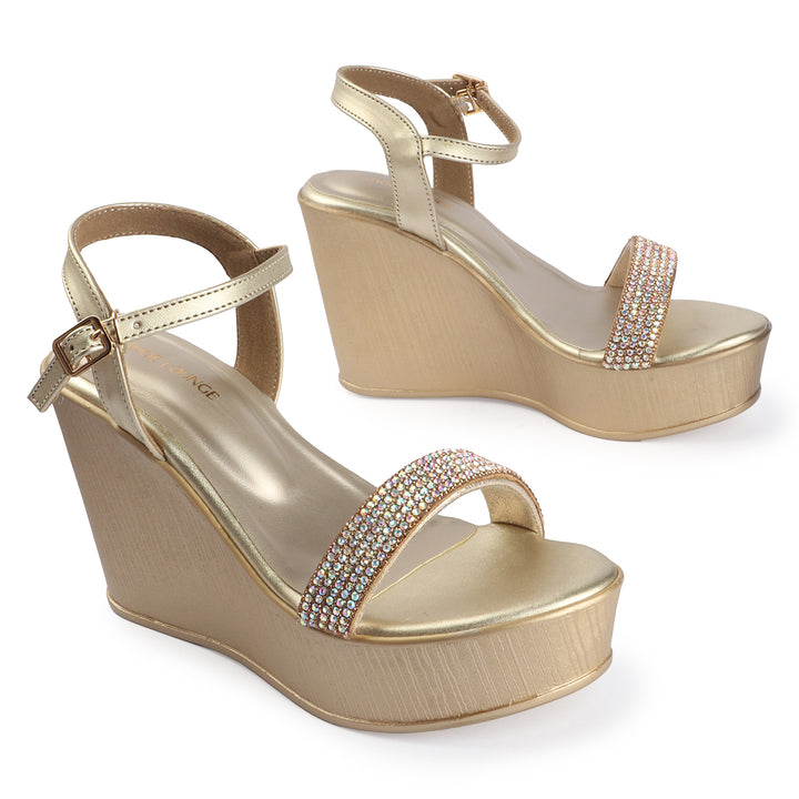 Rhinestone Strap Wedge Sandals