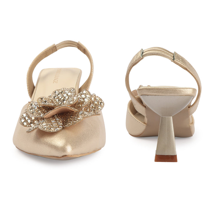 Gold Embellished Slingback Heels