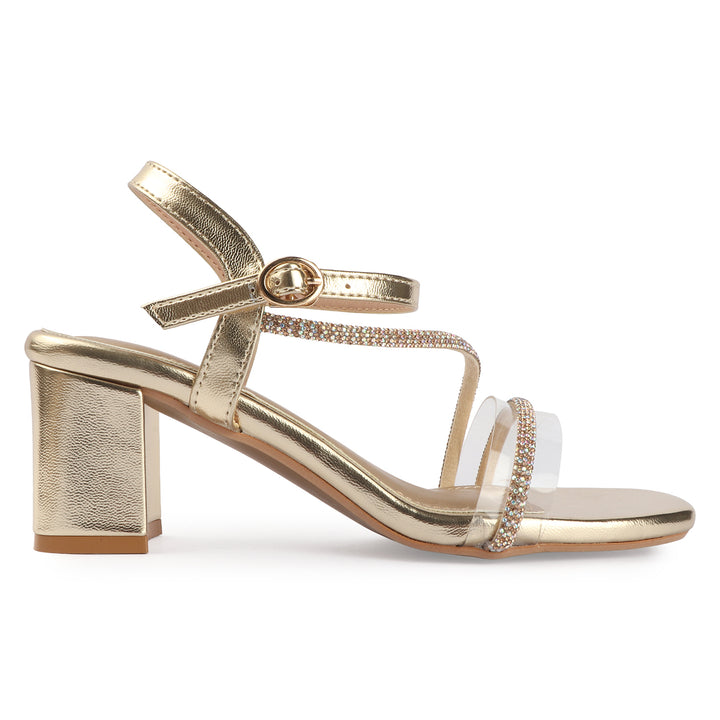 Block Heel with Crystal Straps