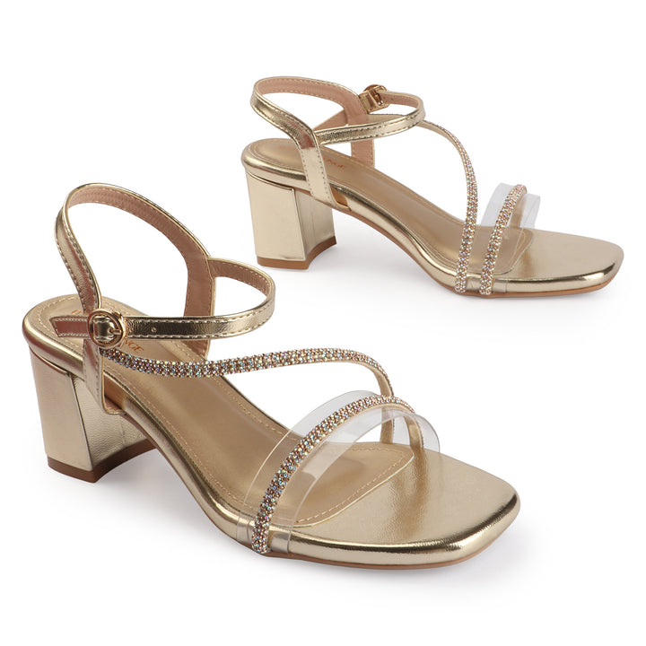 Block Heel with Crystal Straps
