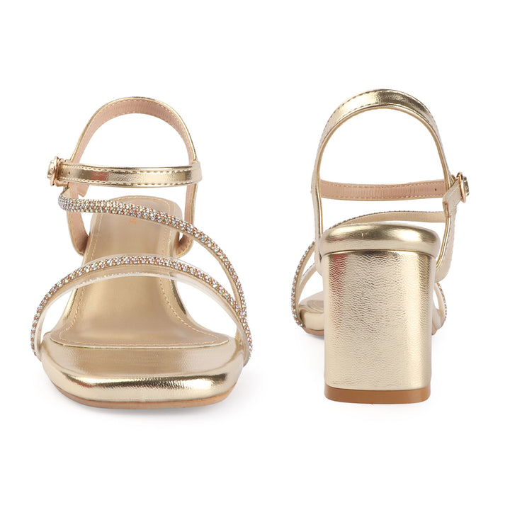 Block Heel with Crystal Straps