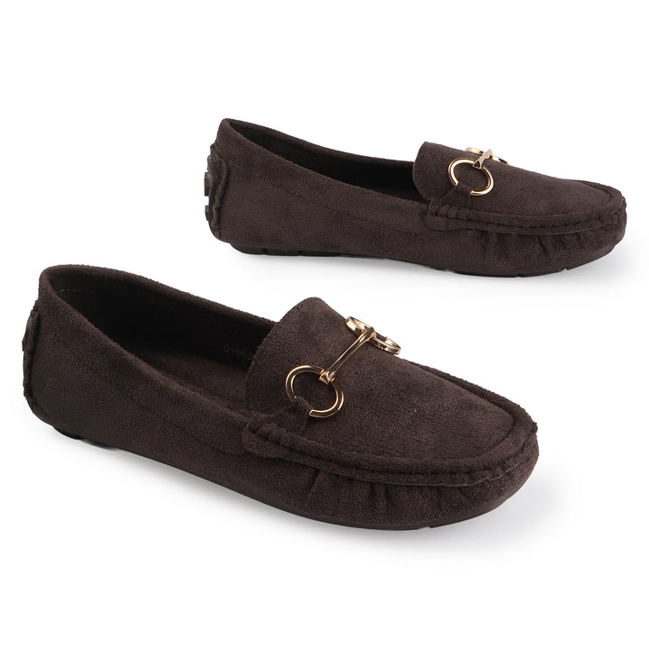 Suede Loafers with Gold Bit Detail
