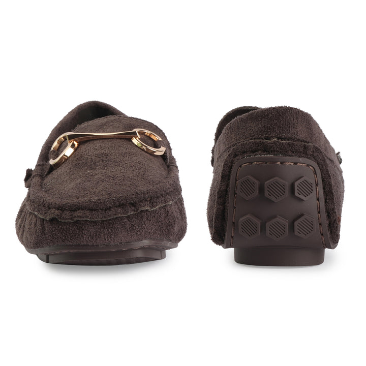 Suede Loafers with Gold Bit Detail
