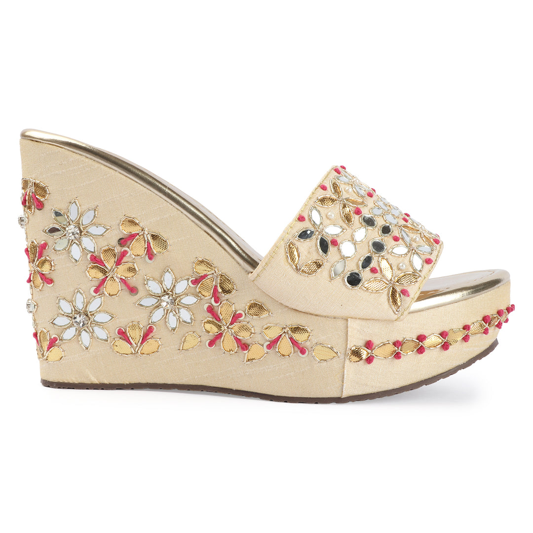 Mirror Embellished Wedge Sandals