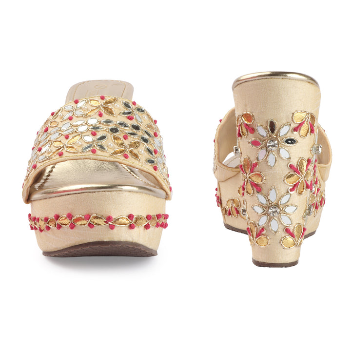 Mirror Embellished Wedge Sandals