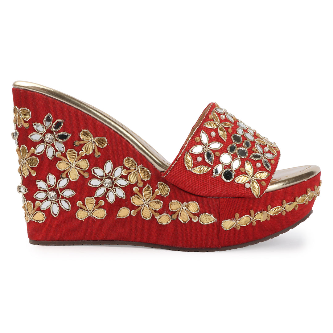 Mirror Embellished Wedge Sandals