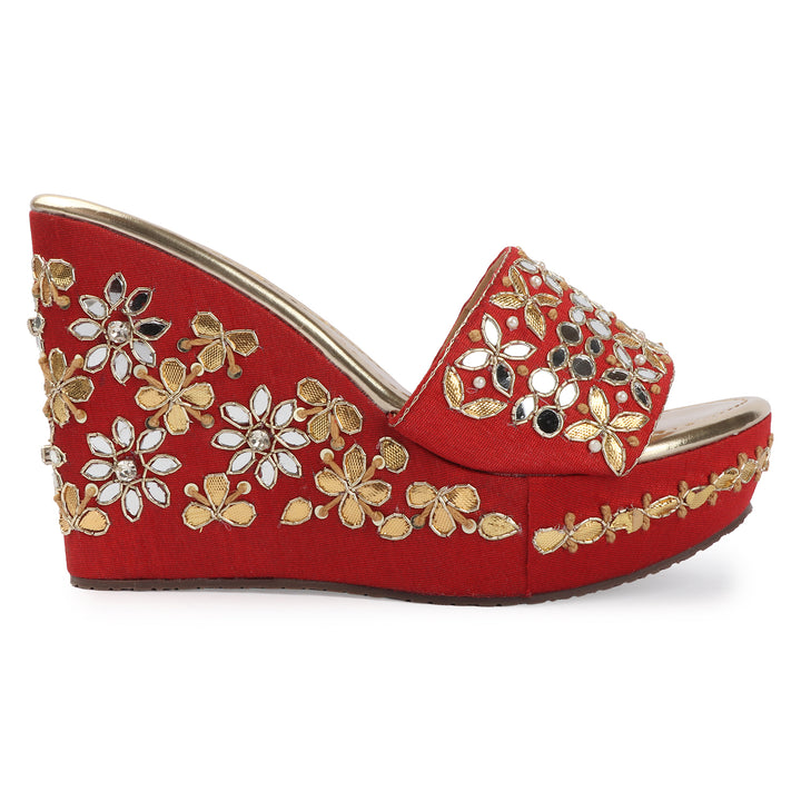 Mirror Embellished Wedge Sandals