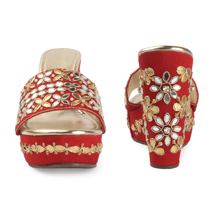 Mirror Embellished Wedge Sandals