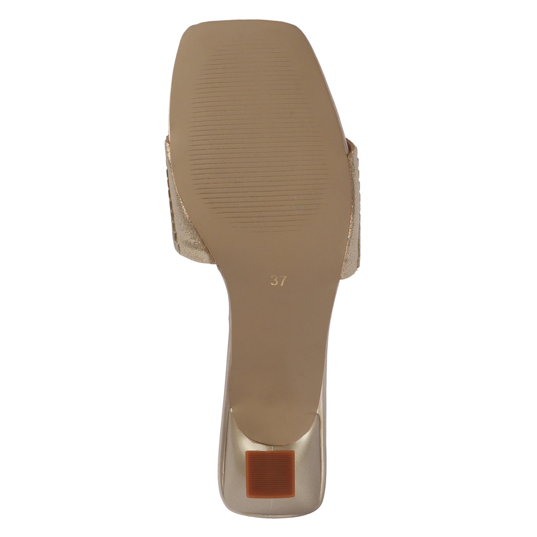 Metallic Grid Mule Heels