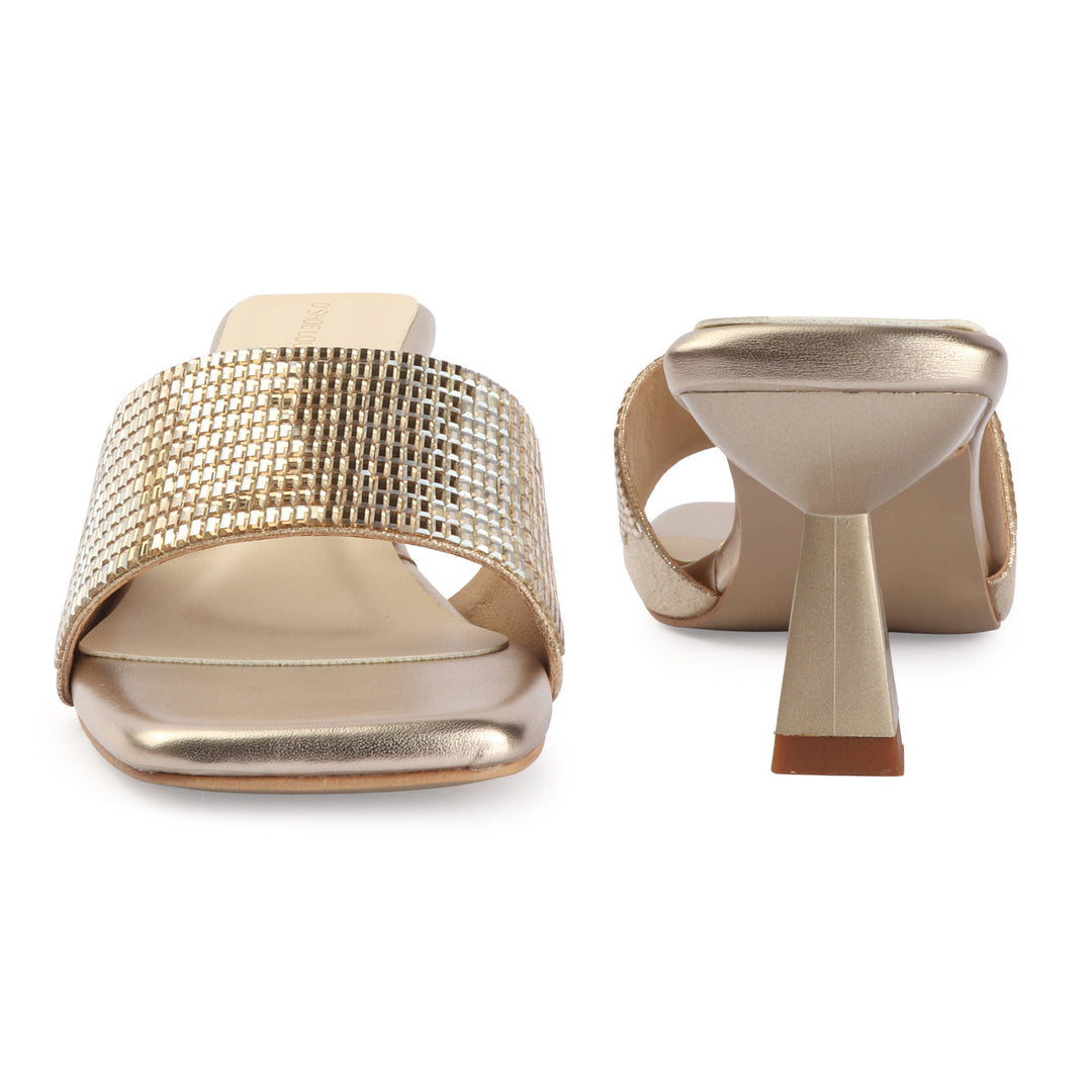 Metallic Grid Mule Heels