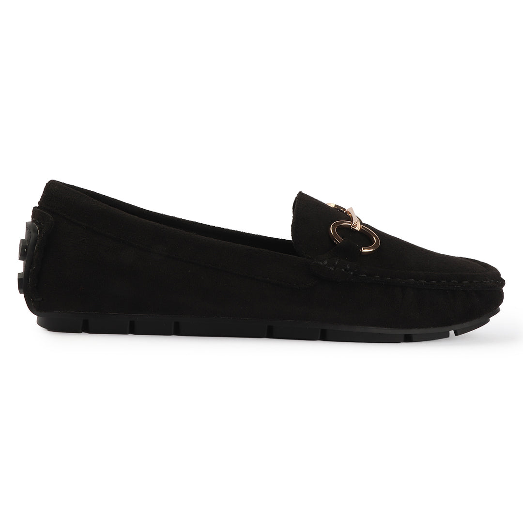 Suede Loafers with Gold Bit Detail