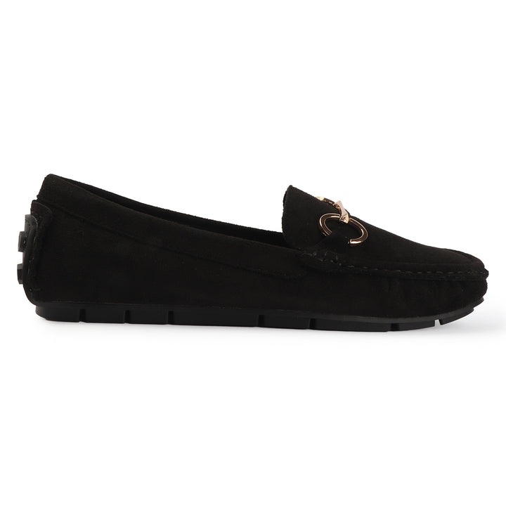 Suede Loafers with Gold Bit Detail