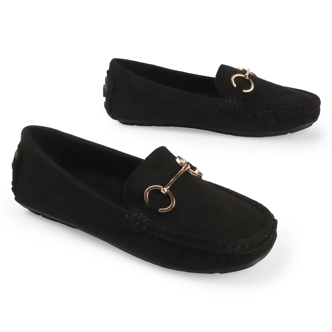 Suede Loafers with Gold Bit Detail
