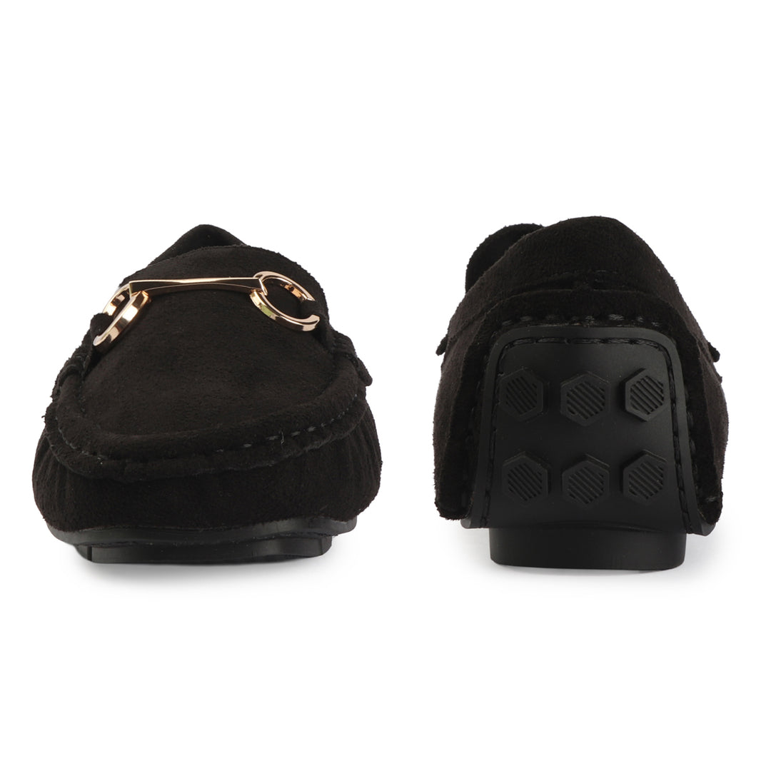 Suede Loafers with Gold Bit Detail