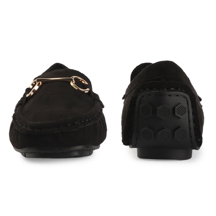 Suede Loafers with Gold Bit Detail
