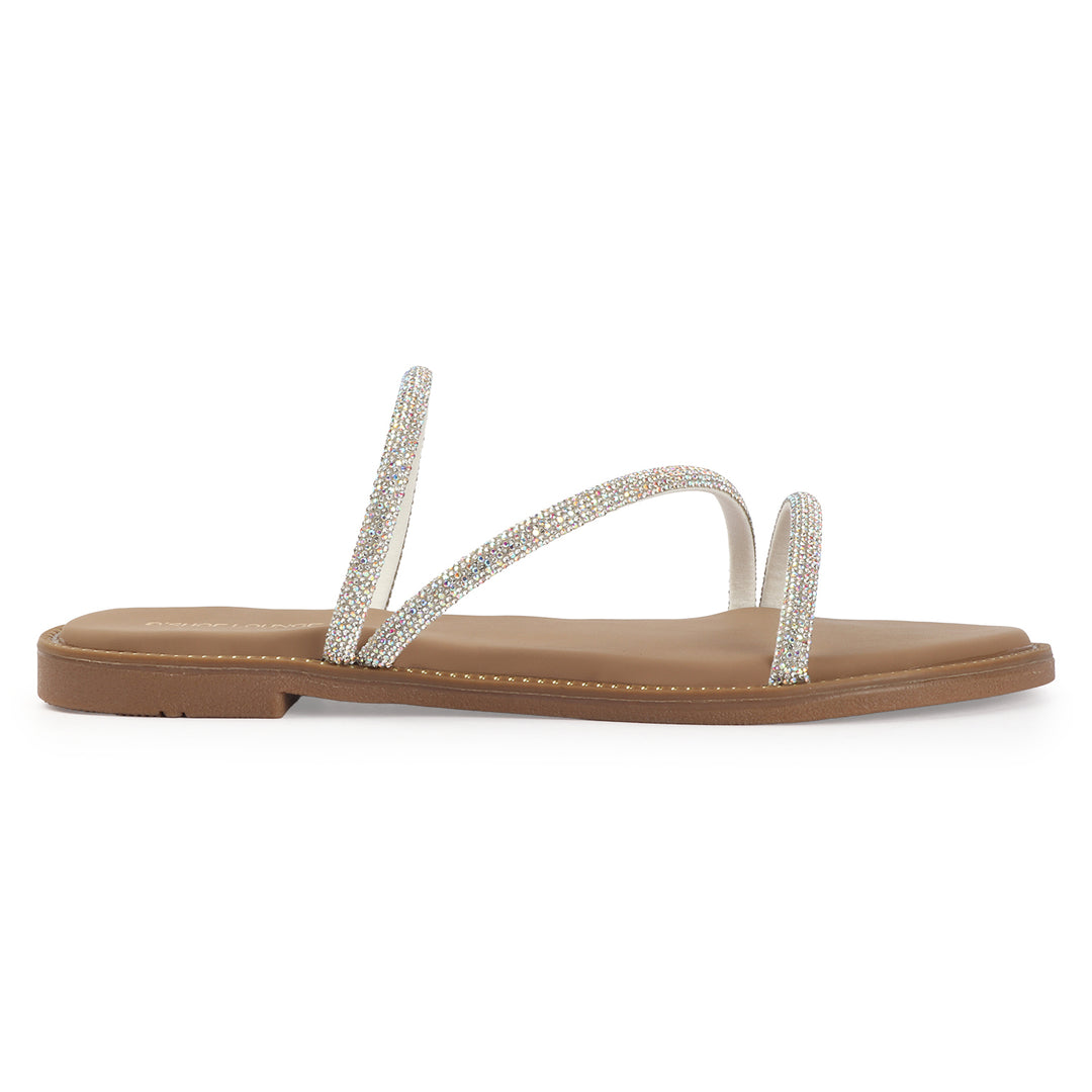Crystal Strap Flat Sandals