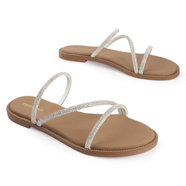 Crystal Strap Flat Sandals