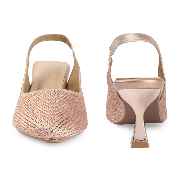 Gold Embellished Slingback Heels
