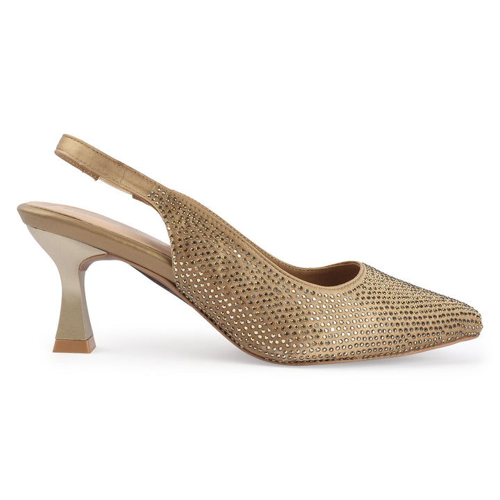 Gold Embellished Slingback Heels