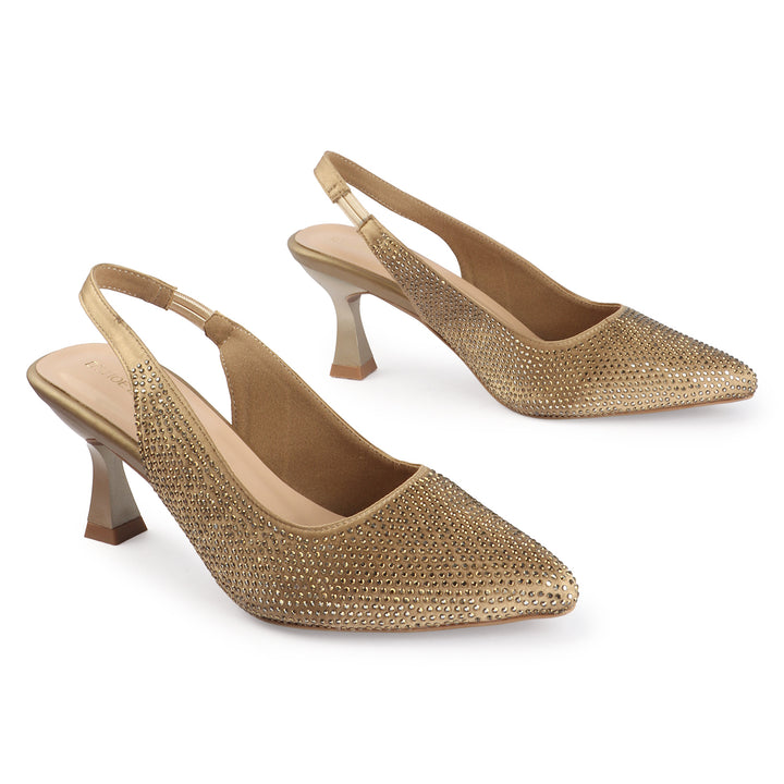 Gold Embellished Slingback Heels