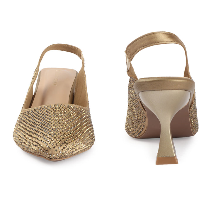 Gold Embellished Slingback Heels