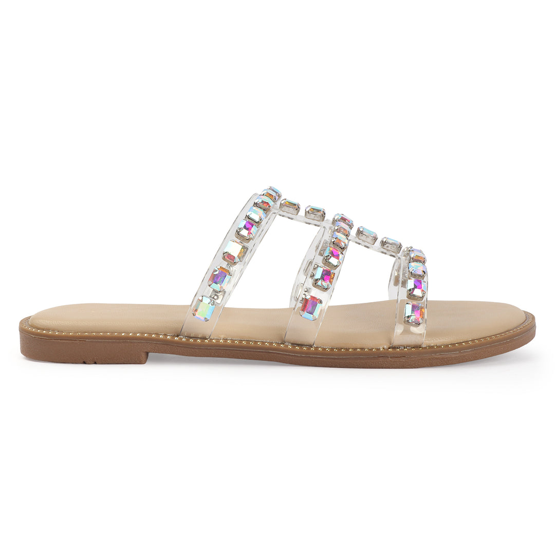Crystal Studded Flat Sandals