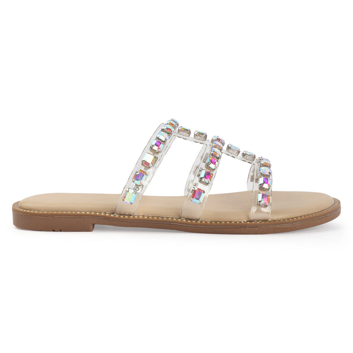 Crystal Studded Flat Sandals